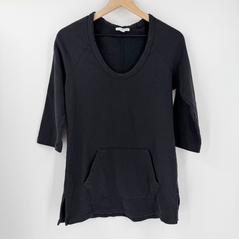 James Perse Women's Black Supima Cotton Terry Sweatshirt Small Minimalist